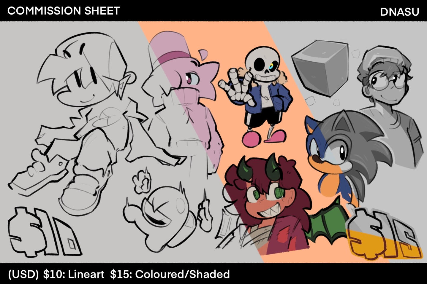 Commission Sheet Examples with Prices